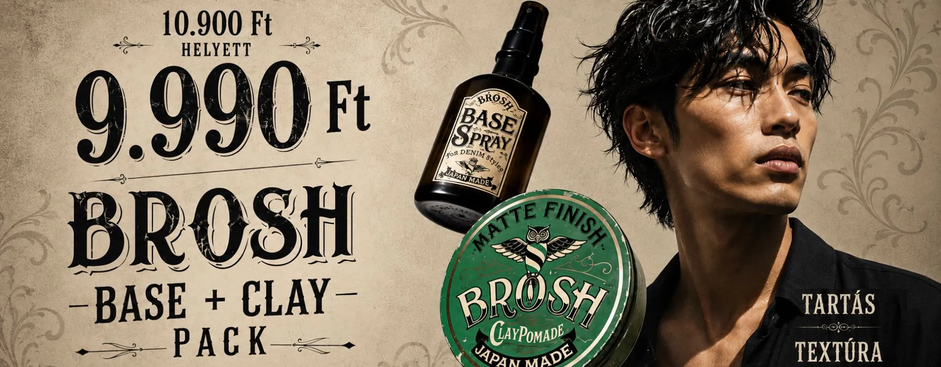 Brosh Clay Pomade + Base Spray csomag – matt pomádé 120 g + alapozó spray 200 ml