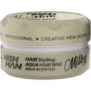 Nish Man Aqua Wax Milky vízbázisú hajwax – közepes tartás, természetes fény, tejes illat 150 ml Nish Man Aqua Wax Milky vízbázisú hajwax – közepes tartás, természetes fény, tejes illat 150 ml